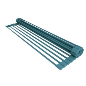 domestic corner - roll-up over-the-sink dish drying rack - versatile kitchen sink accessories for dishes, pots, and produce drying - essential home and apartment accessories - turquoise