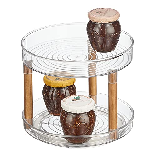 Nate Home by Nate Berkus 2-Tier Plastic 9-Inch Turntable Organizer with Ash Wood Accents | for Kitchen Cabinet, Countertop, or Pantry Organizing from mDesign - Clear/Natural