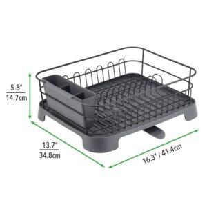 mDesign Alloy Steel Sink Dish Drying Rack Holder with Plastic Swivel Spout Drainboard Tray - Dish Rack/Dish Drainer Storage Organizer for Kitchen Counter - Concerto Collection - Matte Black/Slate