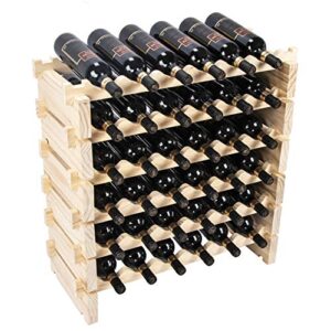 beyond your thoughts wine rack pine wood 36 bottle capacity stackable storage stand display shelves, wobble-free, thicker wood, (36 bottle capacity, 6 rows x 6)