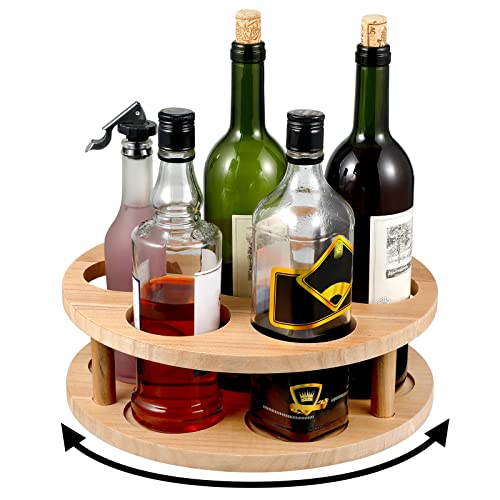 7 Bottles Capacity Coffee Syrup Organizer, 12.6 Inch Rotating Coffee Syrup Rack Wooden Lazy Susan Organizer Freestanding Wine Racks Countertop Syrup Holder for Coffee Bar Syrup Stand for Counter