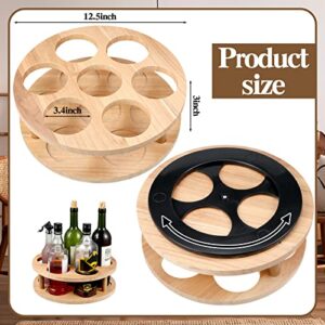 7 Bottles Capacity Coffee Syrup Organizer, 12.6 Inch Rotating Coffee Syrup Rack Wooden Lazy Susan Organizer Freestanding Wine Racks Countertop Syrup Holder for Coffee Bar Syrup Stand for Counter