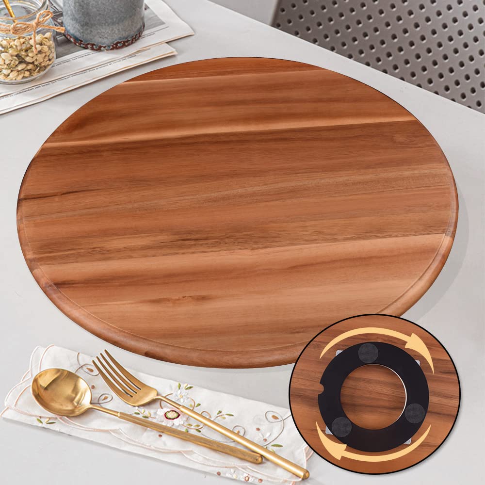 Acacia Wood Lazy Susan Turntable,16.14inch Big Wooden Rotate Tray Storage Organizer Tray for Kitchen Dinner Party, Rotating Disc Grazing Plate, Countertop Table Centerpiece, Cheese Charcuterie Platter