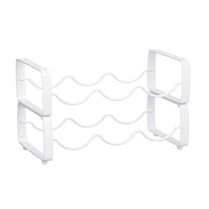 mDesign Metal Free-Standing Stackable 3 Bottle Modular Storage Organizer Rack for Kitchen Countertop, Table Top, Pantry, Fridge Shelf - Holder for Wine, Beer, Pop/Soda, Water - 2 Pack - Matte White