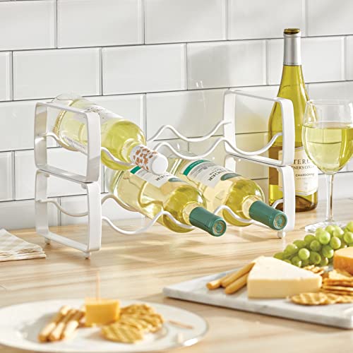 mDesign Metal Free-Standing Stackable 3 Bottle Modular Storage Organizer Rack for Kitchen Countertop, Table Top, Pantry, Fridge Shelf - Holder for Wine, Beer, Pop/Soda, Water - 2 Pack - Matte White