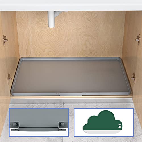 Under Sink Mat, 34" x 22" Upgraded Drainage Design Under Sink Mats for Kitchen Waterproof, Under Sink Drip Tray, Under Sink Mats for Bathroom, Hold up to 3.3 Gallons Liquid (Gray)