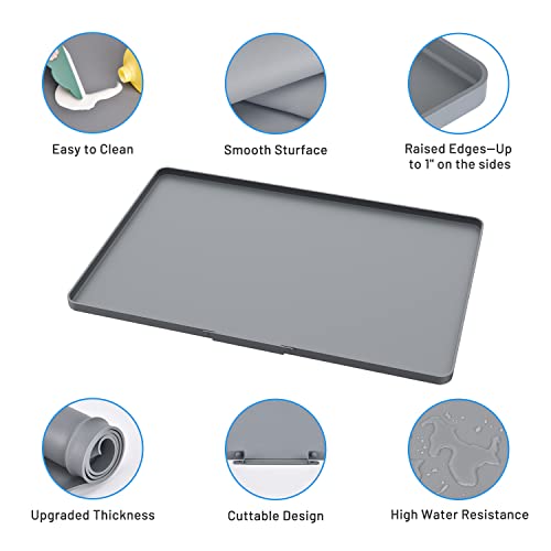 Under Sink Mat, 34" x 22" Upgraded Drainage Design Under Sink Mats for Kitchen Waterproof, Under Sink Drip Tray, Under Sink Mats for Bathroom, Hold up to 3.3 Gallons Liquid (Gray)