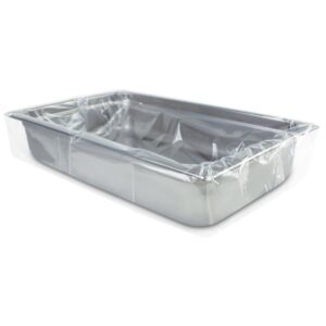 pansaver hotel clear sheet pan liners for easy clean up - disposable buffet pan liners, ovenable up to 400f (half pan - deep - 34 x 12 in)