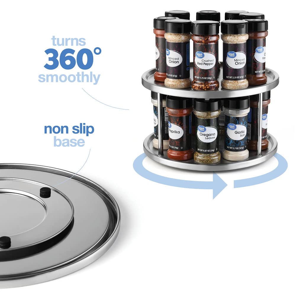 Lovotex 2 Tier Lazy Susan Stainless Steel 360 Degree Turntable Carousel Rotating Tabletop Stand for Dining Table, Kitchen Counters, Pantry, Cabinets – Spice Rack Organizer Tray - 10.5" Diameter