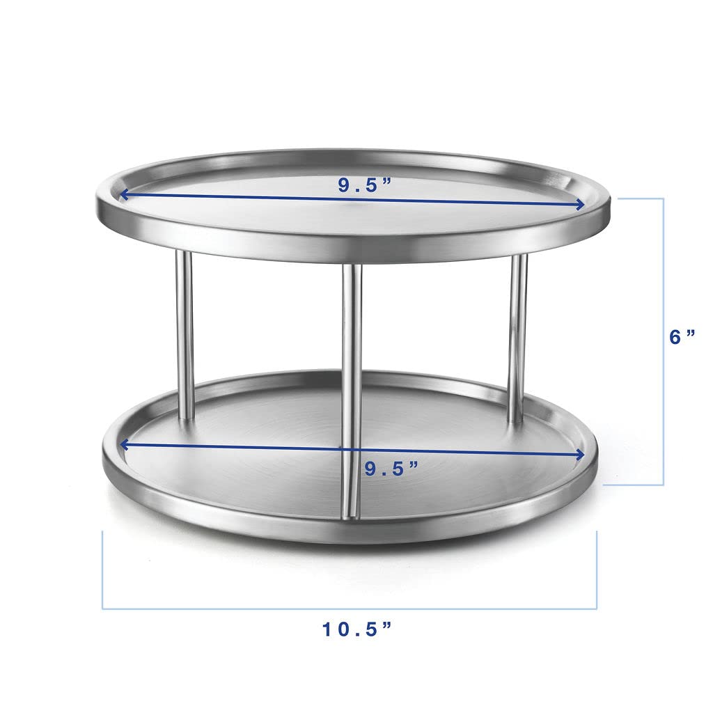 Lovotex 2 Tier Lazy Susan Stainless Steel 360 Degree Turntable Carousel Rotating Tabletop Stand for Dining Table, Kitchen Counters, Pantry, Cabinets – Spice Rack Organizer Tray - 10.5" Diameter