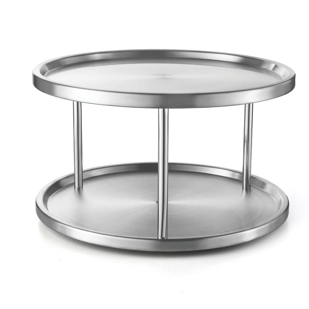 Lovotex 2 Tier Lazy Susan Stainless Steel 360 Degree Turntable Carousel Rotating Tabletop Stand for Dining Table, Kitchen Counters, Pantry, Cabinets – Spice Rack Organizer Tray - 10.5" Diameter