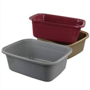 Utiao 18 Quart Wash Basin, Large Dish Tubs, 3 Packs(Dark Red, Grey, Khaki)