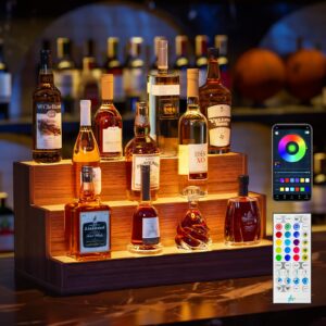 cubehom led lighted liquor bottle display shelf, 24 inch bar display shelf with app & remote control 3 tier for home bar, party, walnut