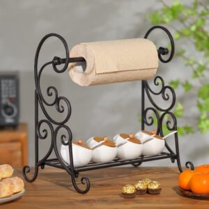 Wenbery Paper Towel Holder Stand 16.5" H Free Standing Metal Fancy Scroll Paper Towel Organizer for Kitchen Paper Towel Holder Stand and Condiment Shelf Rack