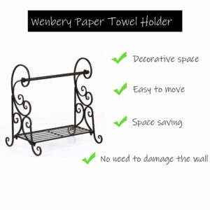 Wenbery Paper Towel Holder Stand 16.5" H Free Standing Metal Fancy Scroll Paper Towel Organizer for Kitchen Paper Towel Holder Stand and Condiment Shelf Rack