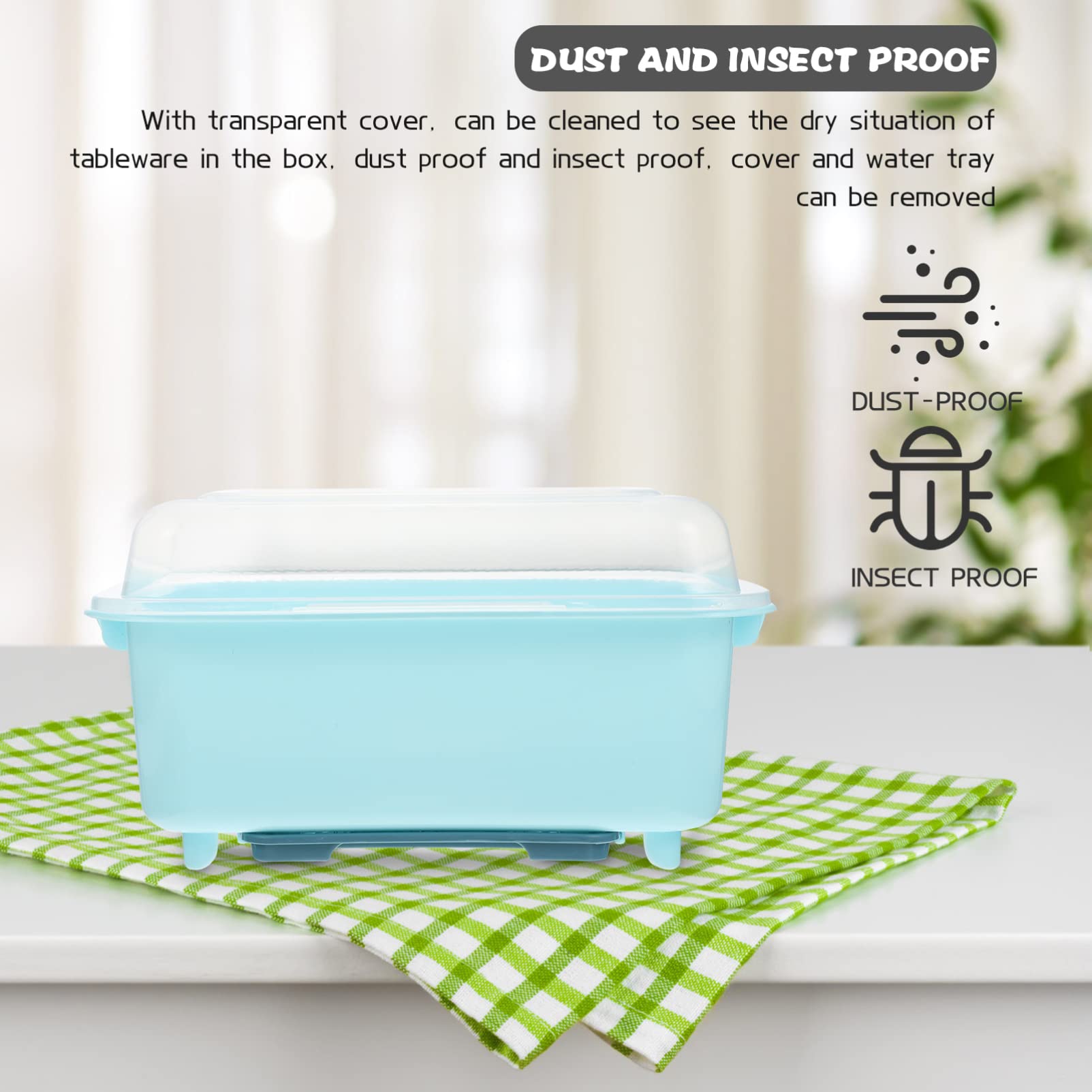 OUNONA Dish Drying Rack with Lid:Dish Dryer Holder with Removable Drainboard Nursing Bottle Storage Box for Kitchen