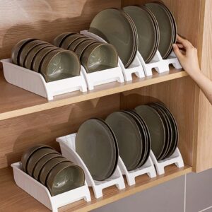 3PCS Dinner Plate Holder, Plastic Kitchen Cabinet Organizer for Dishes Vertical Dishes Storage Rack for Kitchen Countertop(White)