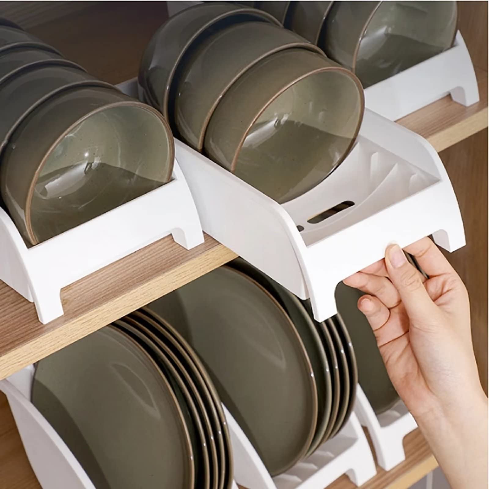 3PCS Dinner Plate Holder, Plastic Kitchen Cabinet Organizer for Dishes Vertical Dishes Storage Rack for Kitchen Countertop(White)