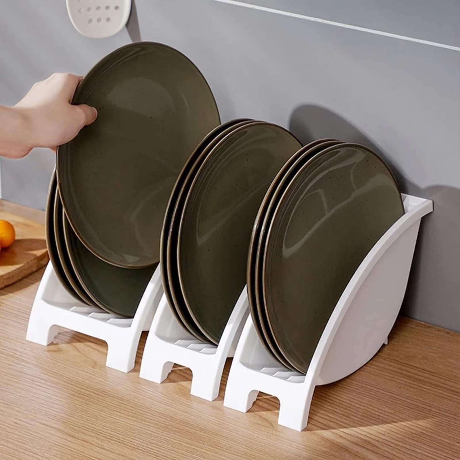 3PCS Dinner Plate Holder, Plastic Kitchen Cabinet Organizer for Dishes Vertical Dishes Storage Rack for Kitchen Countertop(White)