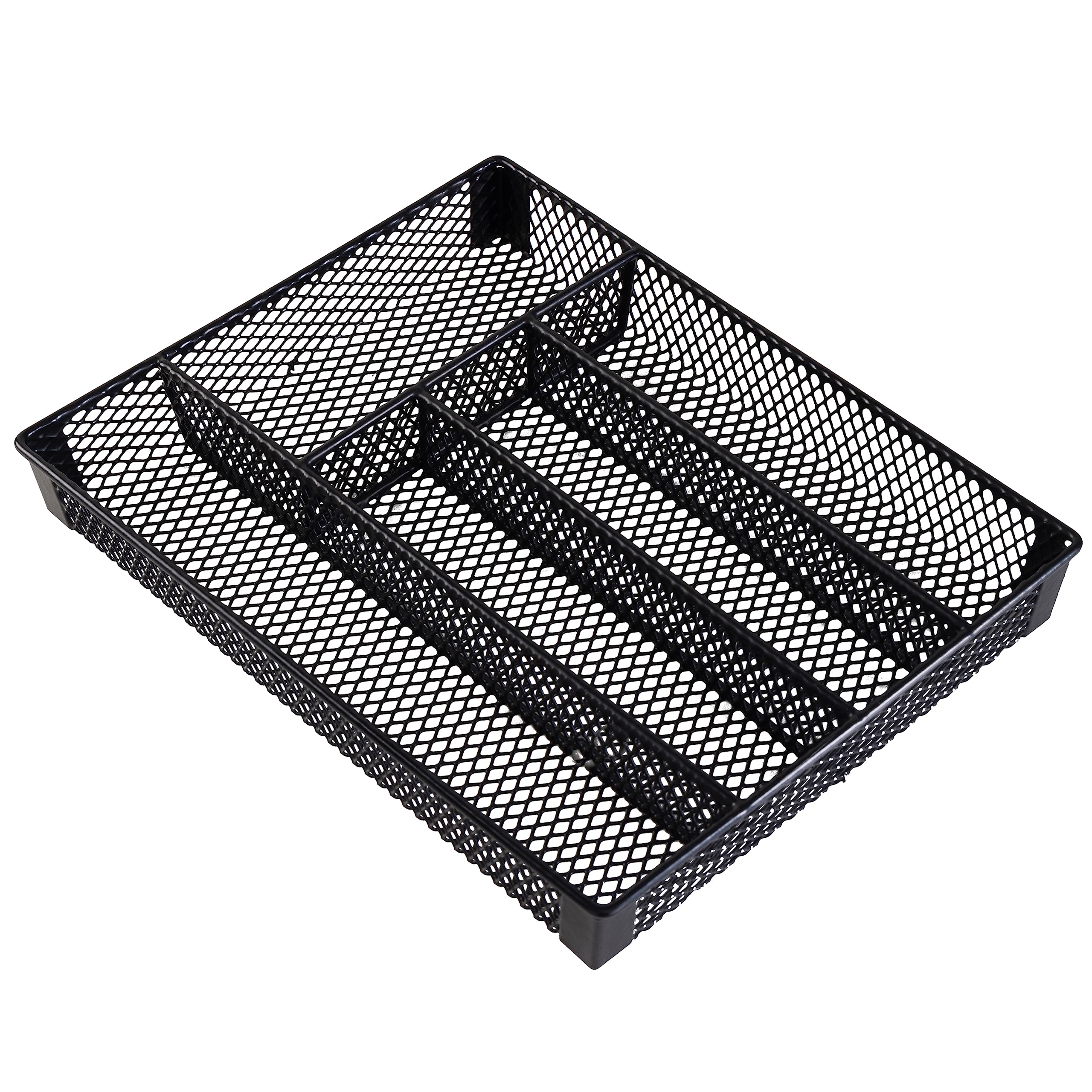 Kitchen Details 5 Compartment Flatware Drawer Organizer | Utensil Holder Tray | EVA Coated Protects Silverware | Black