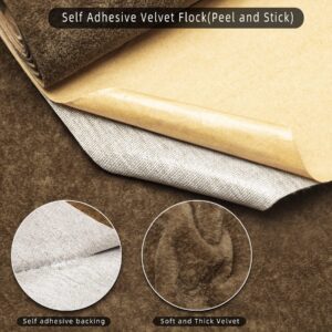 Iced Velvet Flock Self Adhesive Velvet Flocking Liner for Jewelry Drawer Velvet Lining for Jewelry Box Velvet Drawer Liner Roll Felt Fabric Soft Velvet Drawer Liner 14.2" x 98" (Brown)