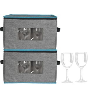 benzoyl stemware storage box, china storage containers chest boxes holds 12 wine glass canvas case with lid- 2 pack