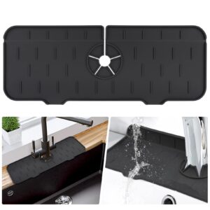 premium silicone soap holder for bathroom kitchen self draining sink draining pad behind faucet drip protector splash countertop sink caddy organizer for dish soap (black)