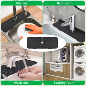 Premium Silicone Soap Holder for Bathroom Kitchen Self Draining Sink Draining Pad Behind Faucet Drip Protector Splash Countertop Sink Caddy Organizer for Dish Soap (Black)