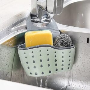 sink caddy sponge holder with drain hole kitchen faucet hanging bag double decker basket, light green