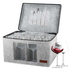 foyego wine glass storage boxes, stemware storage cases with divider, china storage containers box for 12 crystal glassware,goblets,wine glasses,drinkware packing & moving