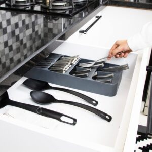 SAVUK Silverware Organizer, Compact Cutlery Organizer, Large Kitchen Drawer Utensil Divider Tray, Small Silverware Holder Spoon Fork Flatware Storage, 9 Section (Large Cutlery Organizer)