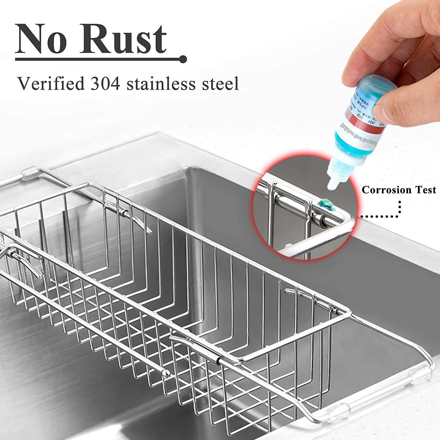 Telescopic Kitchen Sink Organizer Rack, Collapsible Stainless Steel Sink Caddy Drainer with Towel Drying Rack, Sink Basket with Dishcloth Hanger, Soap and Sponge Holder