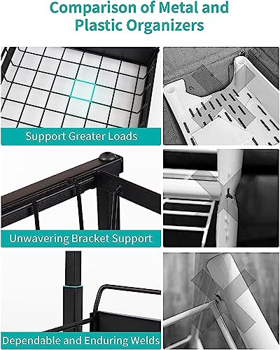 Under Sink Organizers,2-Tier Under Sink Organizers and Storage,Drill-Free Rustproof Stainless Steel Pull Out Shelf with Non-Slip Feet for Kitchen Bathroom, Black