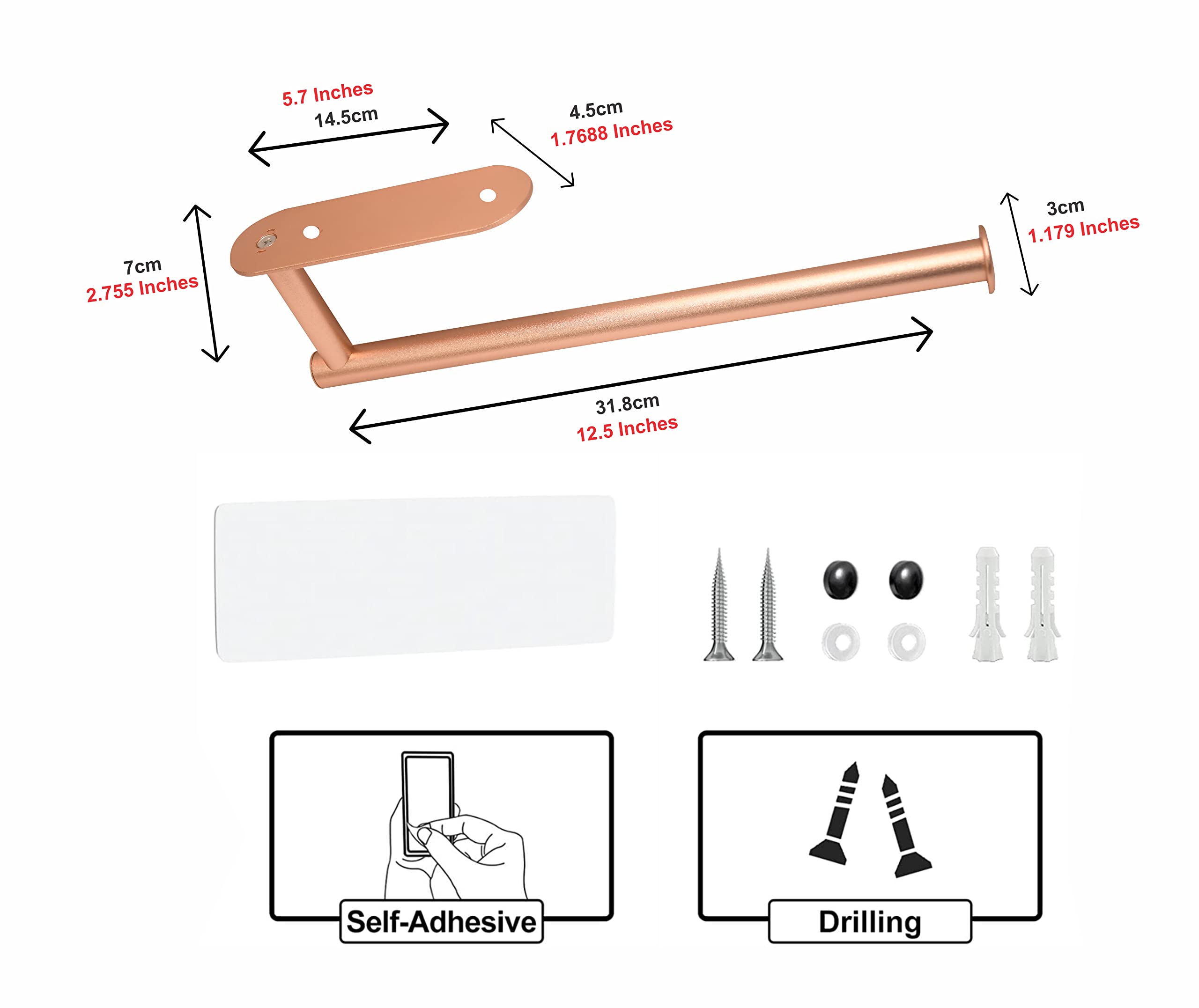 Paper Towel Holder for Kitchen - Drilling Free Wall Mount Paper Towel Holder, Aluminium Paper Towel Rack with Adhesive and Screws, Adhesive Paper Towel Holder Under Cabinet.