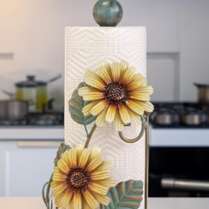 Sunflower-Themed Paper Towel Holder- Indoor Decorative Accent and Practical Accessory for Kitchen & Dining-Beautifully Designed Rustic Farmhouse Stand for Countertops,Complementing Sunflower Dish Sets