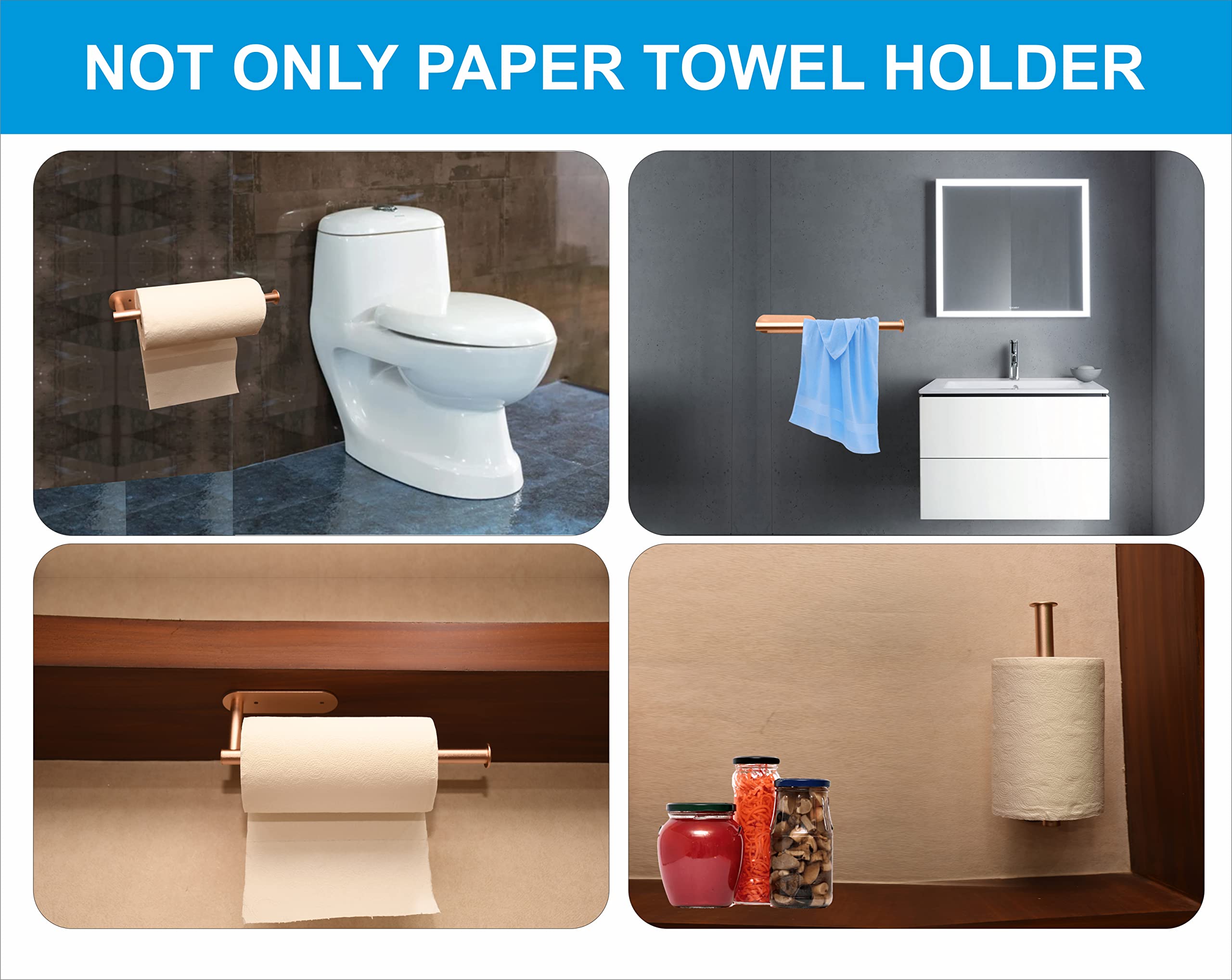 Paper Towel Holder for Kitchen - Drilling Free Wall Mount Paper Towel Holder, Aluminium Paper Towel Rack with Adhesive and Screws, Adhesive Paper Towel Holder Under Cabinet.