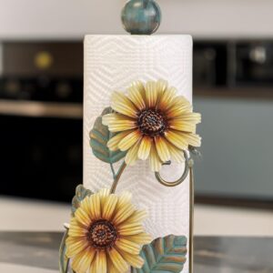 Sunflower-Themed Paper Towel Holder- Indoor Decorative Accent and Practical Accessory for Kitchen & Dining-Beautifully Designed Rustic Farmhouse Stand for Countertops,Complementing Sunflower Dish Sets