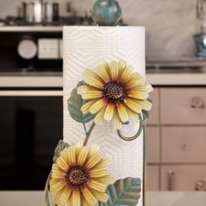 Sunflower-Themed Paper Towel Holder- Indoor Decorative Accent and Practical Accessory for Kitchen & Dining-Beautifully Designed Rustic Farmhouse Stand for Countertops,Complementing Sunflower Dish Sets