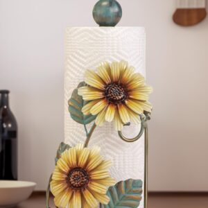 Sunflower-Themed Paper Towel Holder- Indoor Decorative Accent and Practical Accessory for Kitchen & Dining-Beautifully Designed Rustic Farmhouse Stand for Countertops,Complementing Sunflower Dish Sets