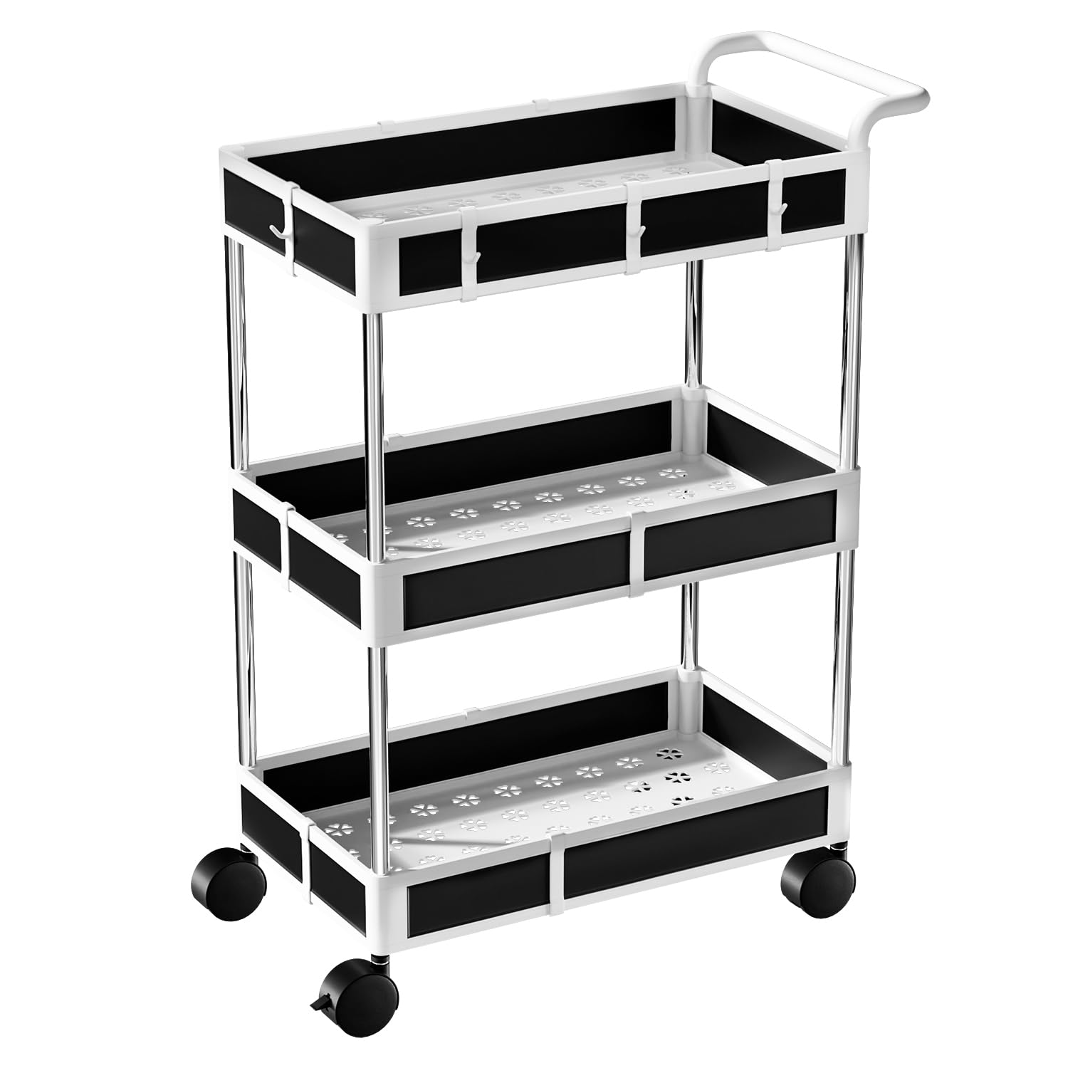 NUNET Under Sink Organizer w. Locking Casters & Handle 2/3/4 Tier Adjustable Small Rolling Cart Cabinet Storage Large Capacity Moving Cart w. Wheels for Kitchen, Bathroom, Countertop (2 Pack 2 Tier)