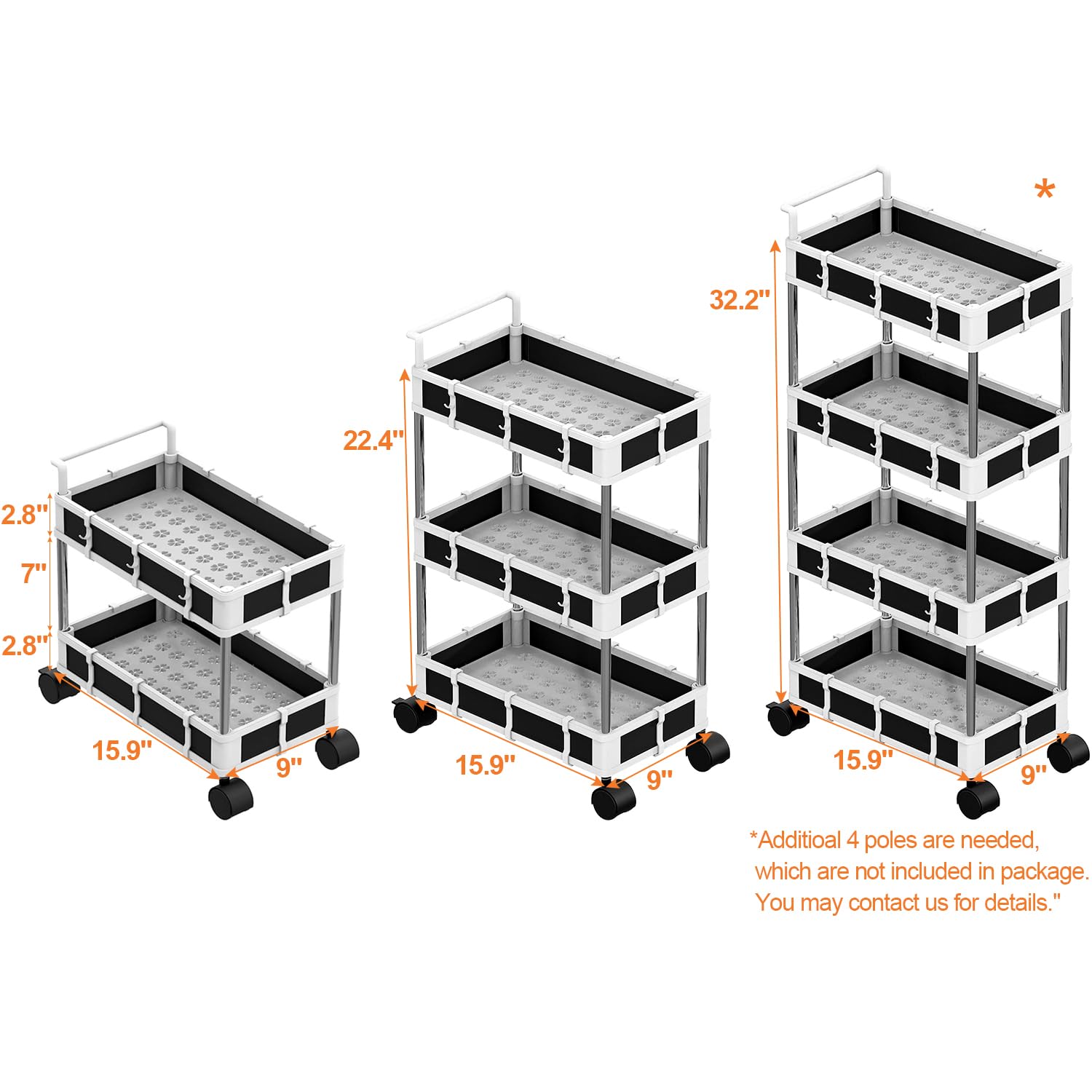 NUNET Under Sink Organizer w. Locking Casters & Handle 2/3/4 Tier Adjustable Small Rolling Cart Cabinet Storage Large Capacity Moving Cart w. Wheels for Kitchen, Bathroom, Countertop (2 Pack 2 Tier)