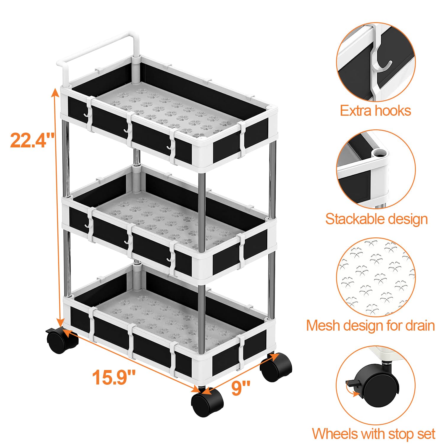 NUNET Under Sink Organizer w. Locking Casters & Handle 2/3/4 Tier Adjustable Small Rolling Cart Cabinet Storage Large Capacity Moving Cart w. Wheels for Kitchen, Bathroom, Countertop (2 Pack 2 Tier)