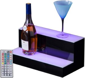 rovsun 2 step 16 inch led lighted liquor bottle display shelf, illuminated bar shelves with remote control, acrylic lighted drinks lighting shelves for liquor bottles commercial home bar accessories