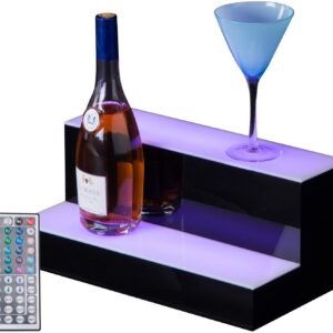 ROVSUN 2 Step 16 Inch LED Lighted Liquor Bottle Display Shelf, Illuminated Bar Shelves with Remote Control, Acrylic Lighted Drinks Lighting Shelves for Liquor Bottles Commercial Home Bar Accessories