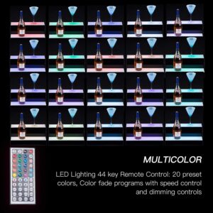 ROVSUN 2 Step 16 Inch LED Lighted Liquor Bottle Display Shelf, Illuminated Bar Shelves with Remote Control, Acrylic Lighted Drinks Lighting Shelves for Liquor Bottles Commercial Home Bar Accessories