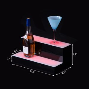 ROVSUN 2 Step 16 Inch LED Lighted Liquor Bottle Display Shelf, Illuminated Bar Shelves with Remote Control, Acrylic Lighted Drinks Lighting Shelves for Liquor Bottles Commercial Home Bar Accessories