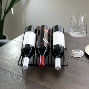 Countertop Wine Rack - 3 Bottle Wine Holder for Wine Storage - No Assembly - Modern Matte Black Metal Wine Rack - Wine Racks Countertop - Small Wine Rack - Wine Bottle Storage - Tabletop Wine Rack