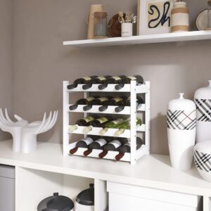SMIBUY Bamboo Wine Rack, 16 Bottles Display Holder, 4-Tier Free Standing Storage Shelves for Kitchen, Pantry, Cellar, Bar (White)