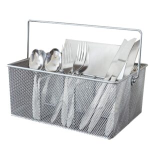 Maypes Utensil Caddy - Silverware Caddy for Parties, Spoon Holder, Buffet Organizer for Condiments, Napkin, Forks, Knives - Stainless Steel Flatware Caddy for Home, (Silver)