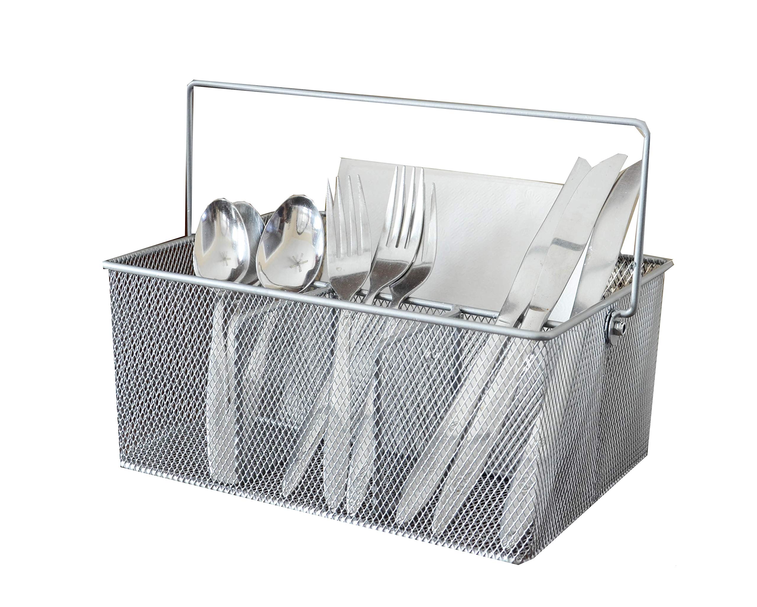 Maypes Utensil Caddy - Silverware Caddy for Parties, Spoon Holder, Buffet Organizer for Condiments, Napkin, Forks, Knives - Stainless Steel Flatware Caddy for Home, (Silver)